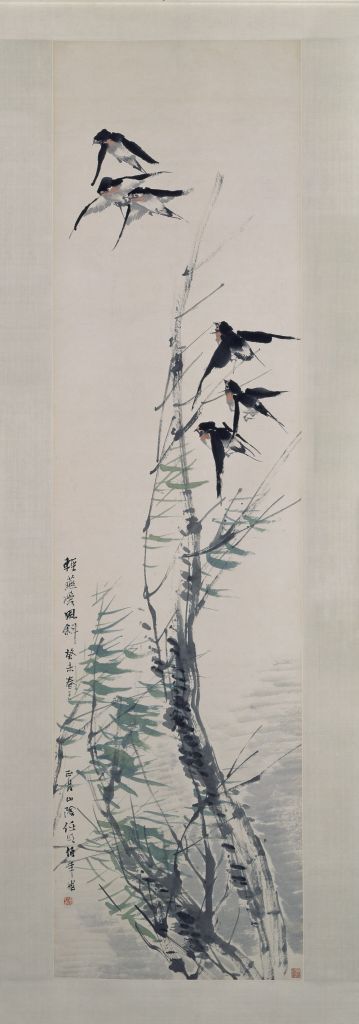 图片[1]-Ren Yifeng Willows and Swallows Chart Axis-China Archive